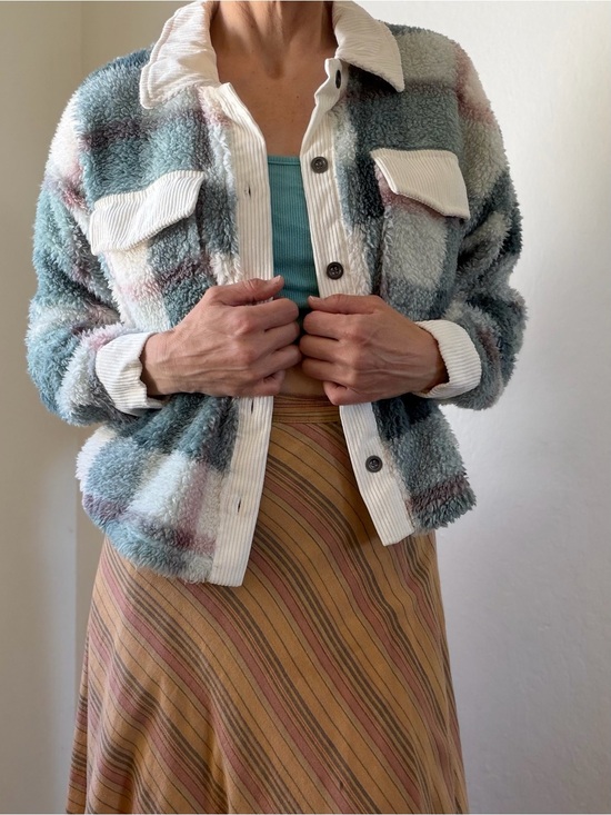 Hippie Rose Jackets & Blazers - Hippie Rose Plush Plaid Teddy Jacket in Light Blue and Cream Small